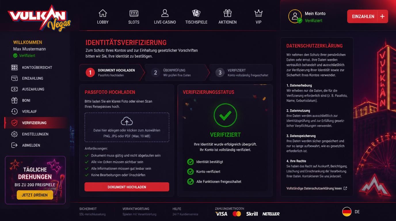 KYC Prozess mit Upload und Verifizierung auf Deutsch.